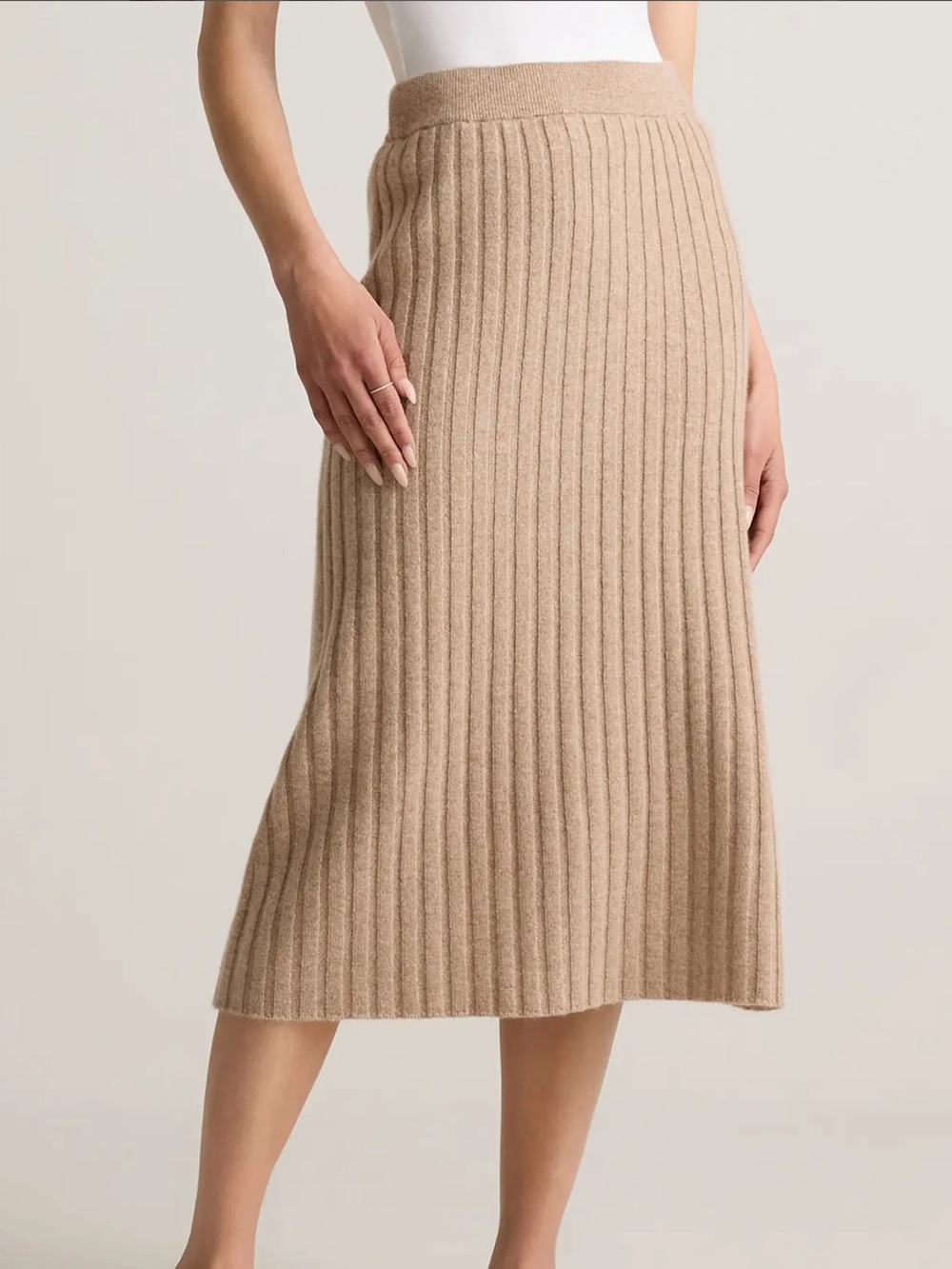 Quince Mongolian Cashmere Midi Skirt in Oatmeal size Small